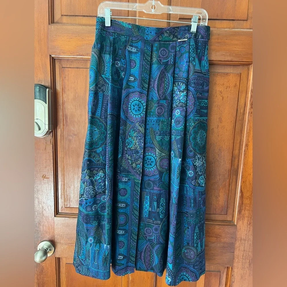 Vintage Geiger Austria Midi Skirt 70s Tapestry Paisley High Waist Full Skirt M
